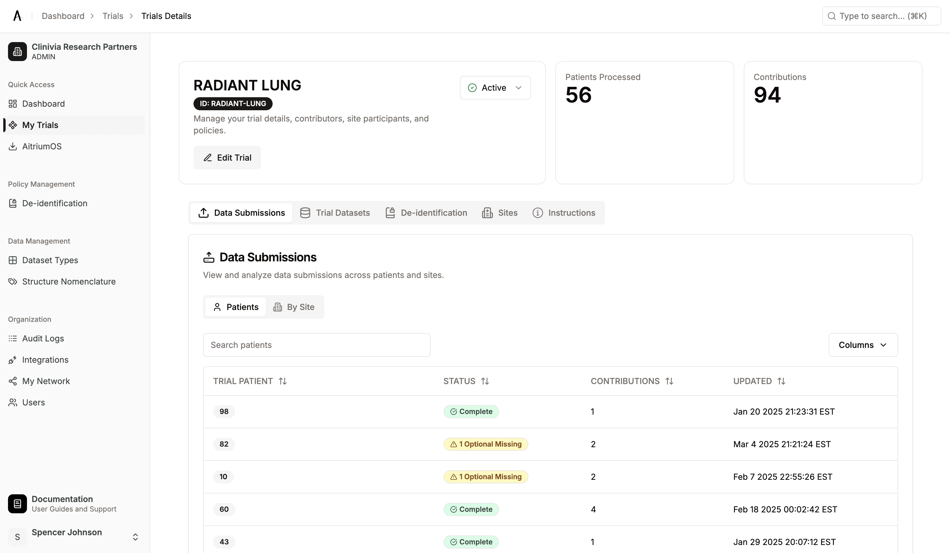Aitrium Trial Management Dashboard